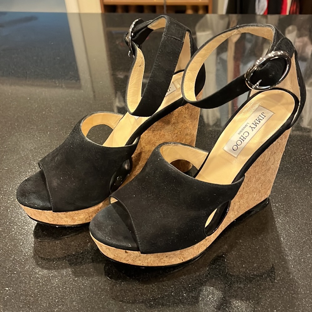 Jimmy Choo black suede sandals- guc